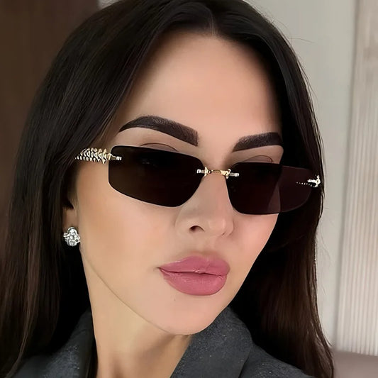 Rimless Cat Eye Metal Sunglasses for Women and Men