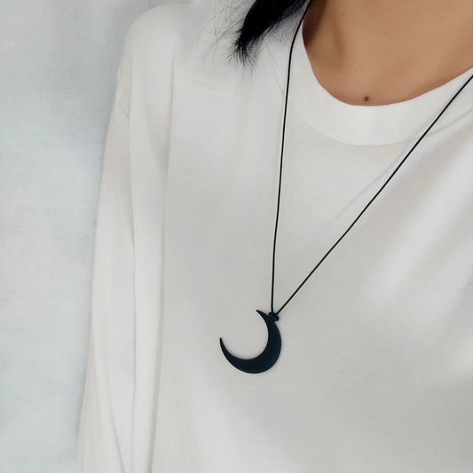 Simple all-in-one alloy black Moon Crescent pendant Long sweater chain Summer necklace for women