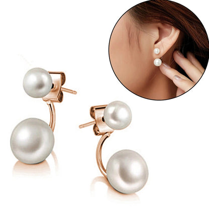 Fashion Double-Sided Earrings Crystal Ball Pearl Ear Drop Jewelry