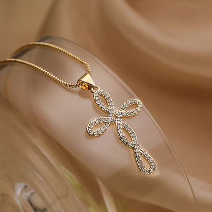 2025 New Coming Cross Pendant Necklace For Women Gold Color Copper Jewelry