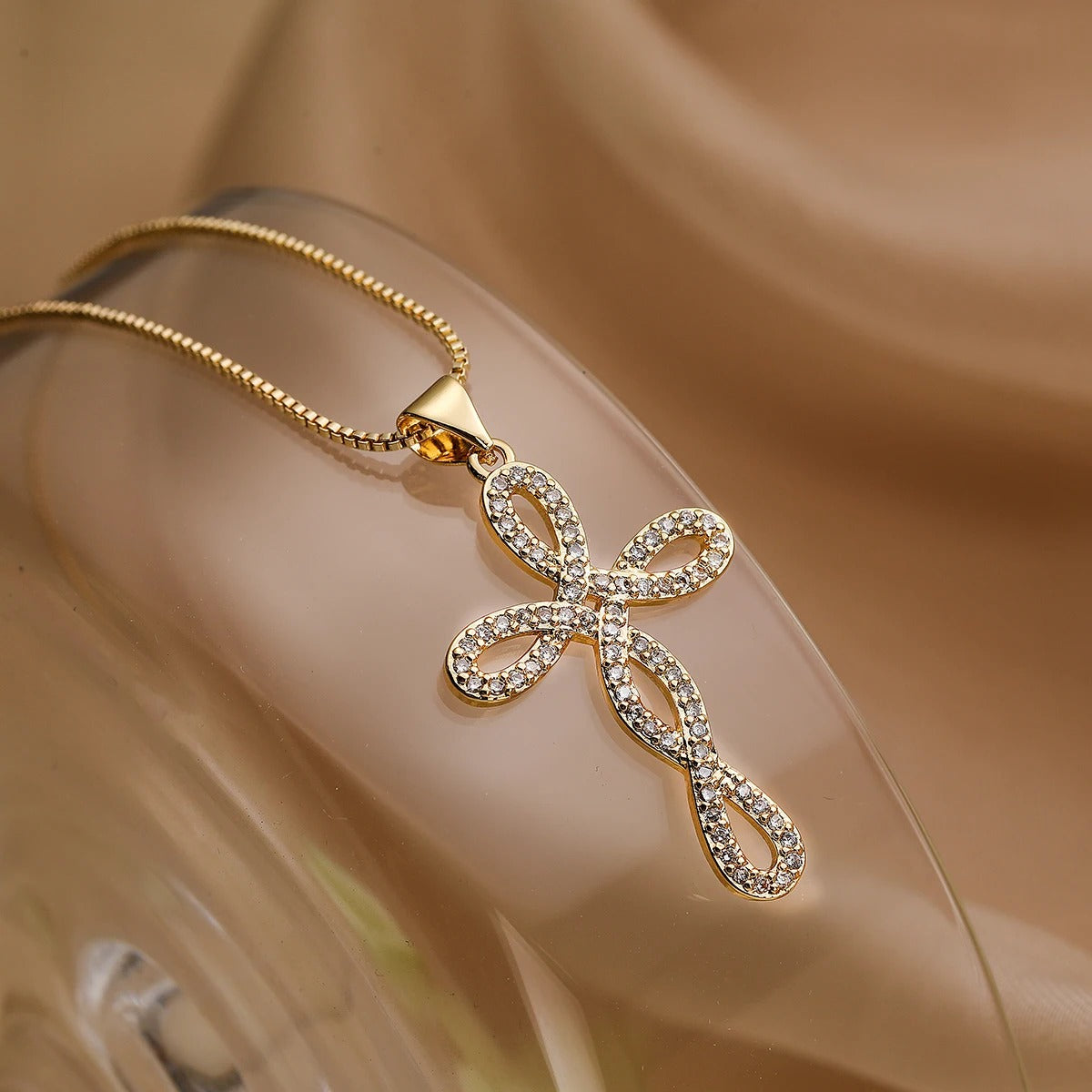 2025 New Coming Cross Pendant Necklace For Women Gold Color Copper Jewelry