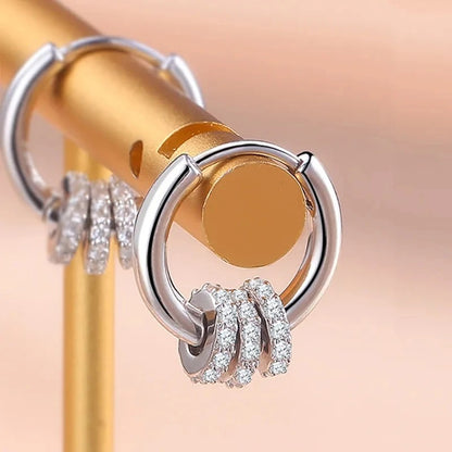 Sterling Silver Small Zircon Circle Hoop Earrings for Women