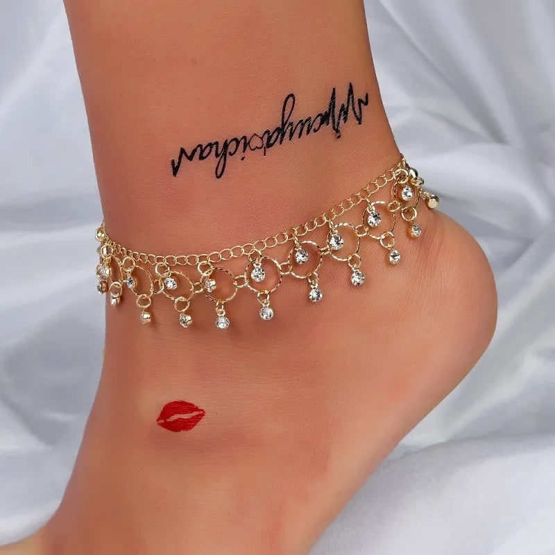 New Fashion Foot Chain Jewelry For Women Exquisite Gold Silver Color Shiny Rhinestones Ankle Bracelets Anklet