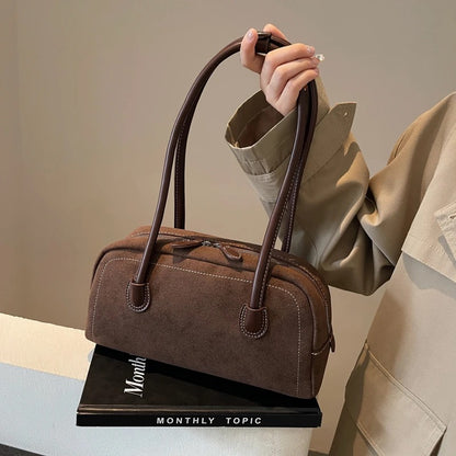 Women’s Faux Suede Shoulder Bag Multi-Pocket Tote Satchel