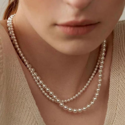 French Retro Pearl Chain Necklace For Women Simple Acrylic Ball Choker Fashion Party Jewelry Versatile Accessories