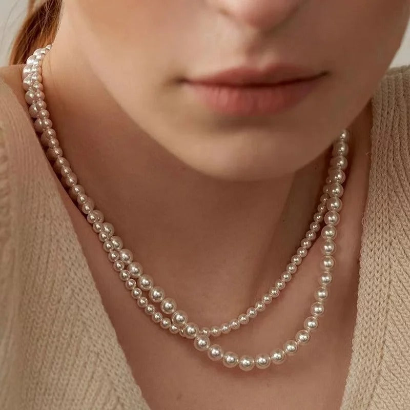 French Retro Pearl Chain Necklace For Women Simple Acrylic Ball Choker Fashion Party Jewelry Versatile Accessories