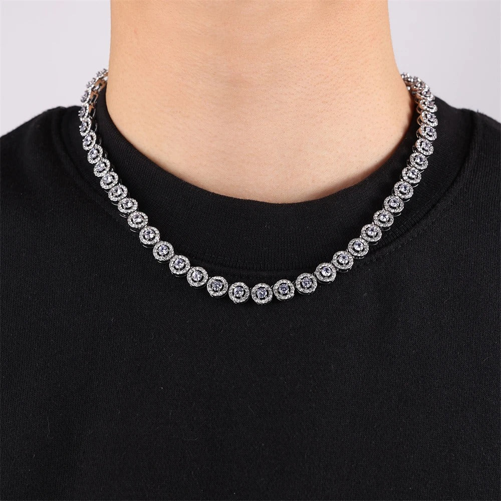 Fashion 9MM Iced Out Crystal Round Tennis Chain Necklace for Men Women Bling Full Cubic Zircon Necklaces Rapper Charm Jewelry
