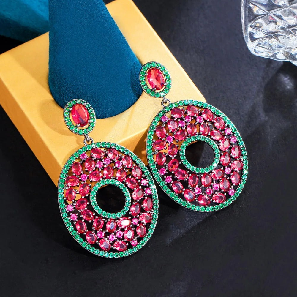 Hot Pink Red Cubic Zirconia Drop Earrings for Women