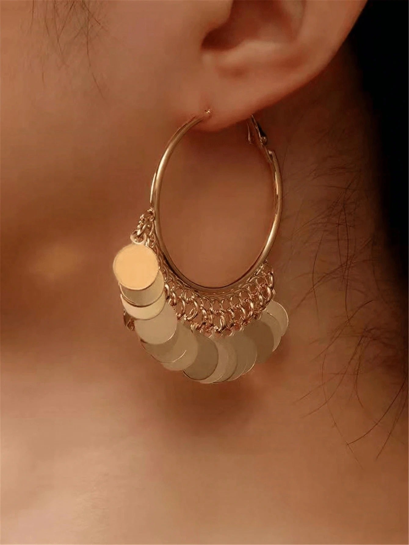 Fashion Geometric Disc Hoop Earrings Women Sexy Circle Pendant Jewelry