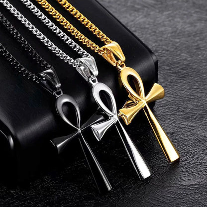 Religion Egyptian Necklaces Cross Pendent Stainless Steel Symbol of Life Cross Necklaces Jewelry Gifts