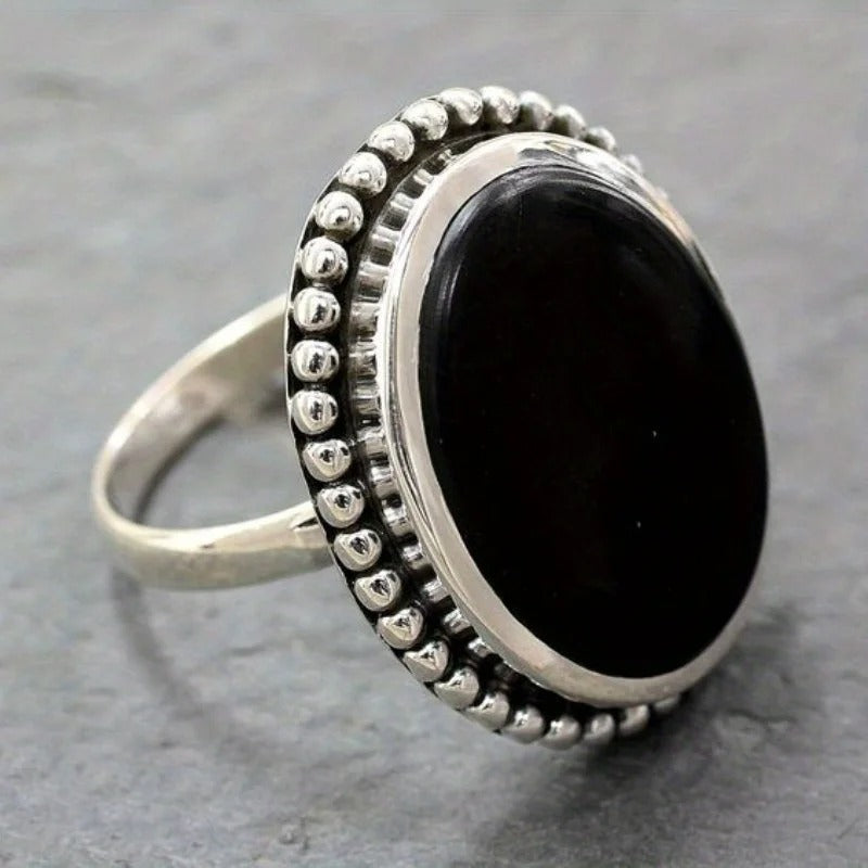 Dark Black Agate Statement Ring Birthday & Anniversary Gift
