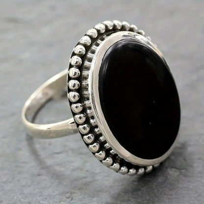 Dark Black Agate Statement Ring Birthday & Anniversary Gift