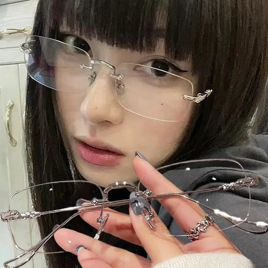Transparent Square Rimless Blue Light Glasses Stylish Women