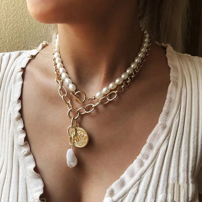 Trend Elegant Jewelry Wedding Baroque Pendant Necklace For Women Fashion Imitation Pearl Geometry Chain Choker Necklace