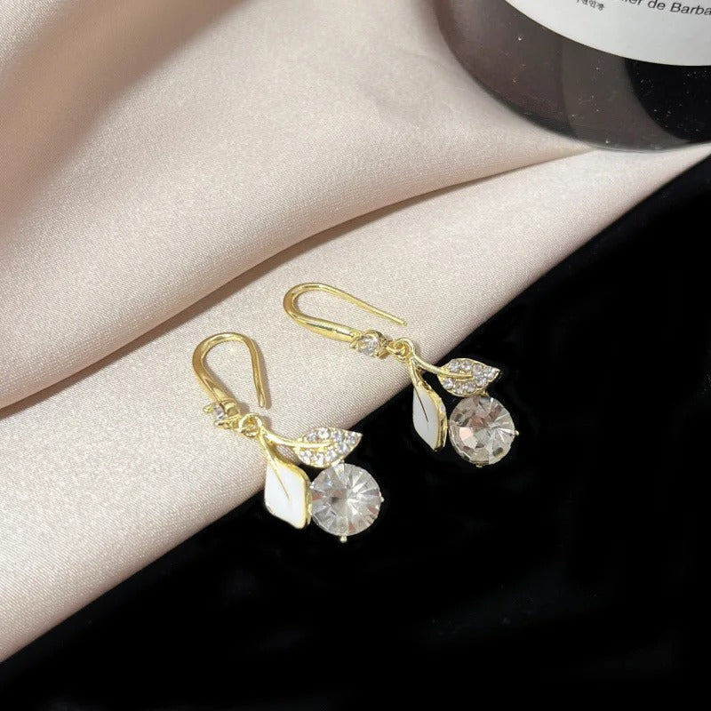 Enamel Oil Leaf Flower Drop Earrings Women Party Jewelry