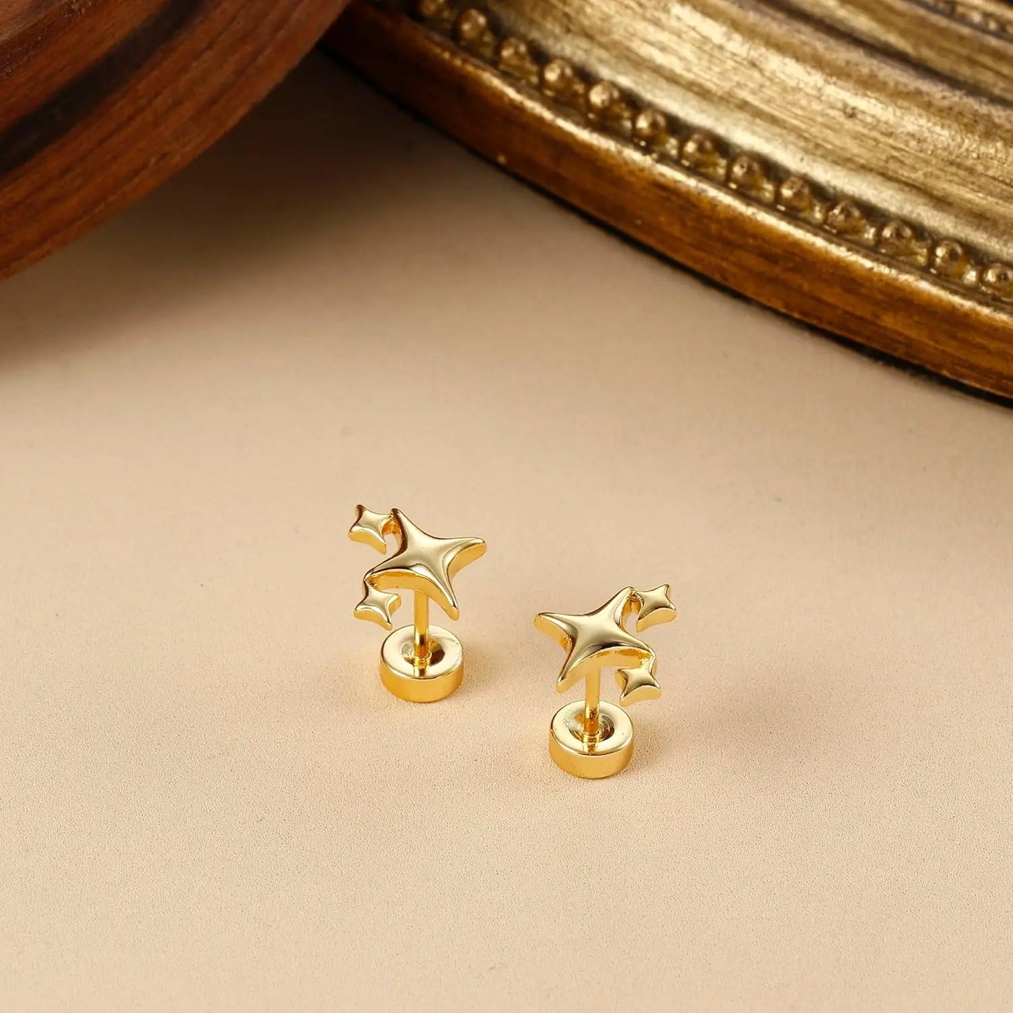 Small Star Flat Screw Back Stud Earrings for Women