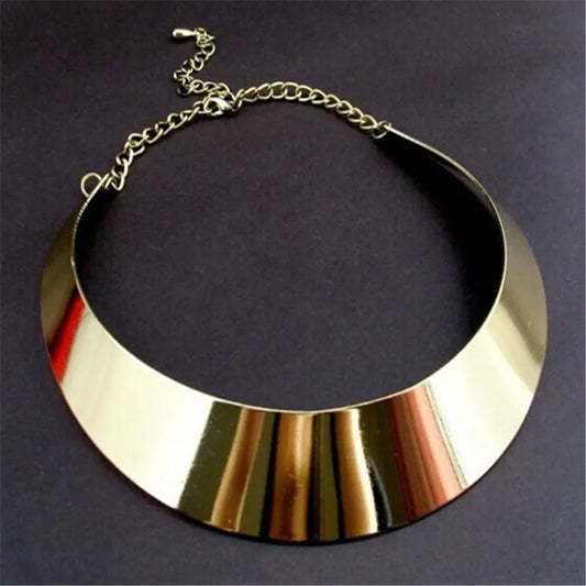 Europe Street Women Fashion Gold Color Wide Necklace Simple Metal Collar Women'S Neck Jewelry Aesthetic