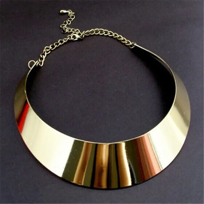 Europe Street Women Fashion Gold Color Wide Necklace Simple Metal Collar Women'S Neck Jewelry Aesthetic
