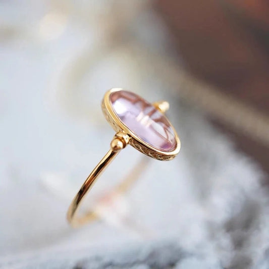 Three-dimensional craft silver inlaid amethyst oval flip hollow adjustable ring sweet dream ladies jewelry wedding accessories