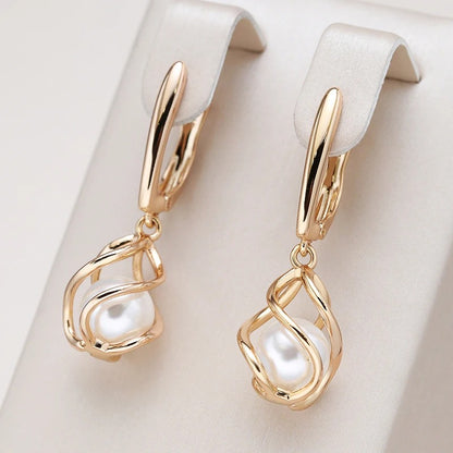 Unique Hollow Pearl Earrings Women Bridal Wedding Jewelry