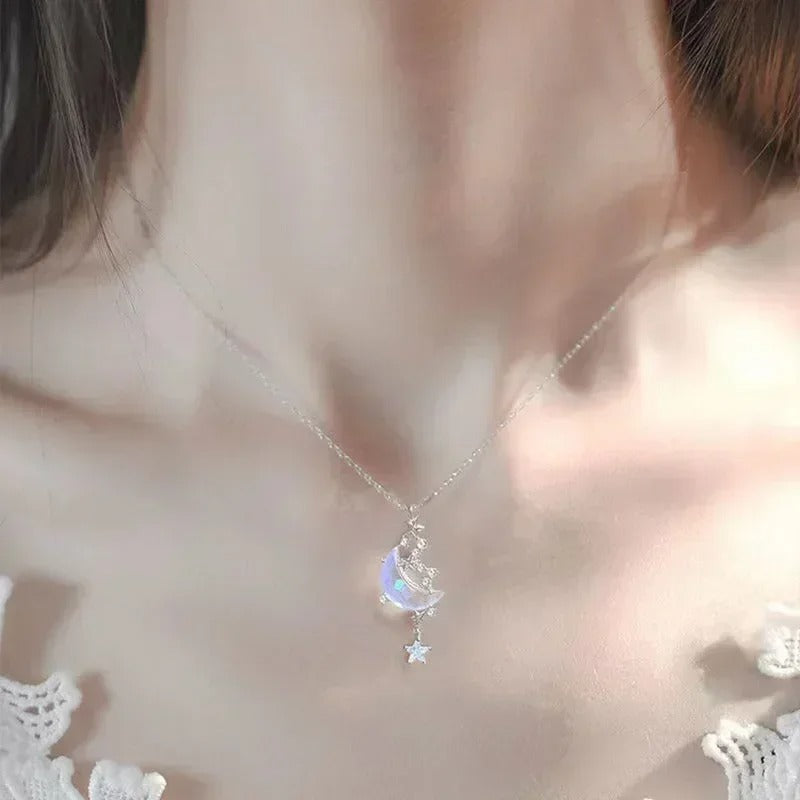 Korean Crystal Star and Moon Chokers, Colorful Enamel Stone Pendant Necklaces for Women, Neck Chain, Fashion Jewelry Gifts