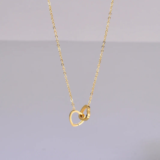 L171 Yamazun Heart to Heart Minimalist Necklace Stainless Steel Collarbone Chain Accessory
