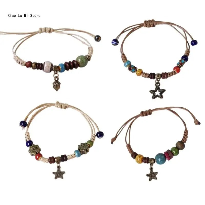 Ethnic Ceramic Beaded Bracelet – Handwoven String Bangle for Women & Men | Boho Wrist Accessory