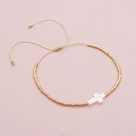 Vlen Dainty Cross Miyuki Beaded Bracelet for Women – Elegant Pulseras Mujer