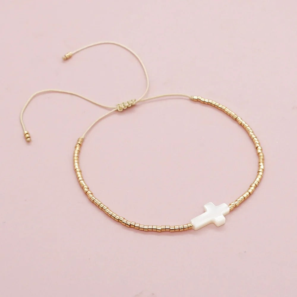 Vlen Dainty Cross Miyuki Beaded Bracelet for Women – Elegant Pulseras Mujer