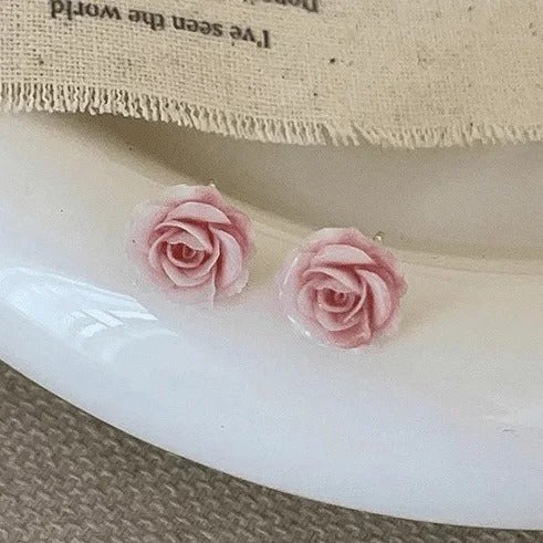 PONYKISS 925 Silver Mini Pink Rose Stud Earrings Women Jewelry