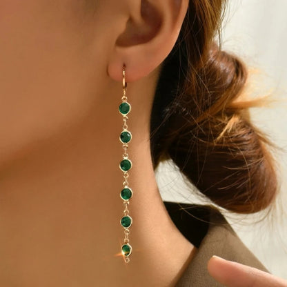 Korea Colorful Rhinestone Tassel Earrings Women Green Bead Drop