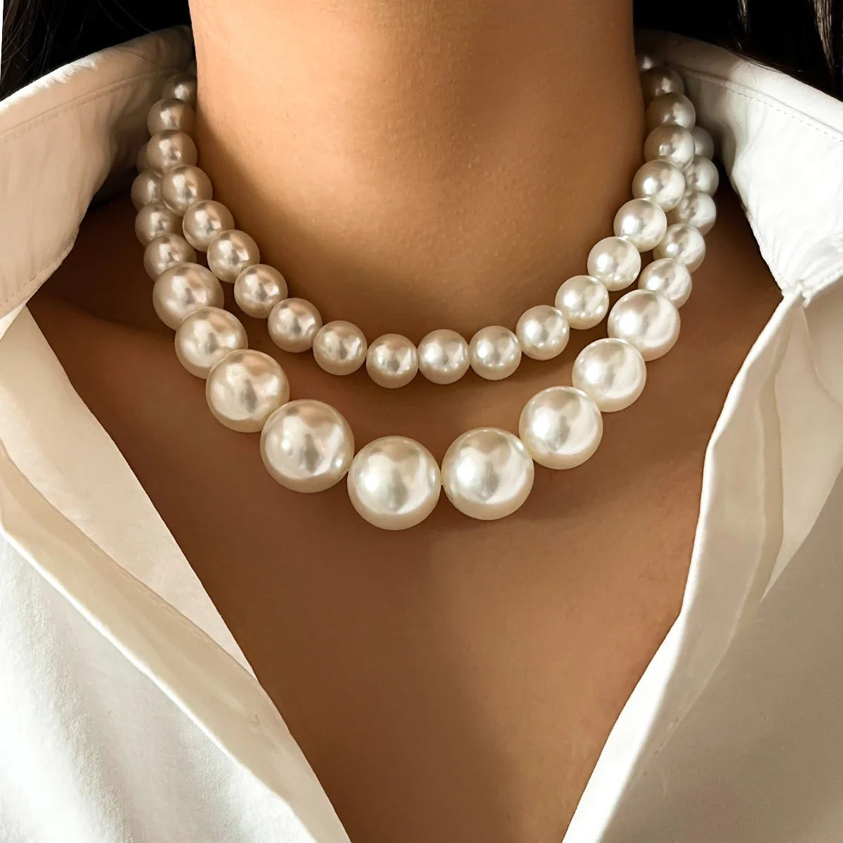 European And American Trendy Double Row Large Pearl Necklaces For Outdoor Travel Parties