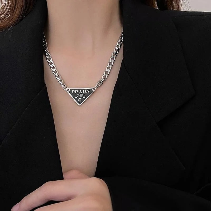 Inverted triangle titanium steel necklace women's punk style pendant, hip-hop niche design, simple and versatile accessory