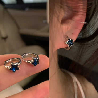 Trendy Blue Star Hoop Earrings Women Girls Simple Fashion Jewelry