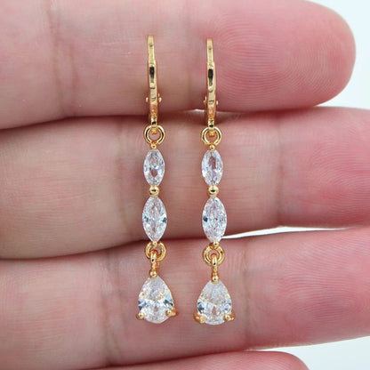 Fashion Gold Color Red Zircon CZ Teardrop Dangle Earrings for Women