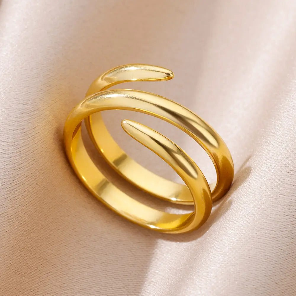 Stainless Steel Rings for Women Gold Color Multilayer Geometric Open Ring Vintage Waterproof Wedding Aesthetic Jewelry Gift.