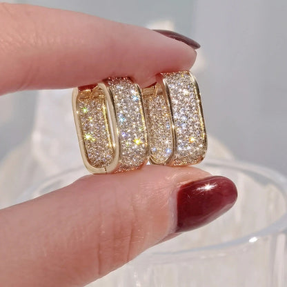 Women’s CZ Paved Hoop Earrings Metal Silver Gold Versatile Jewelry