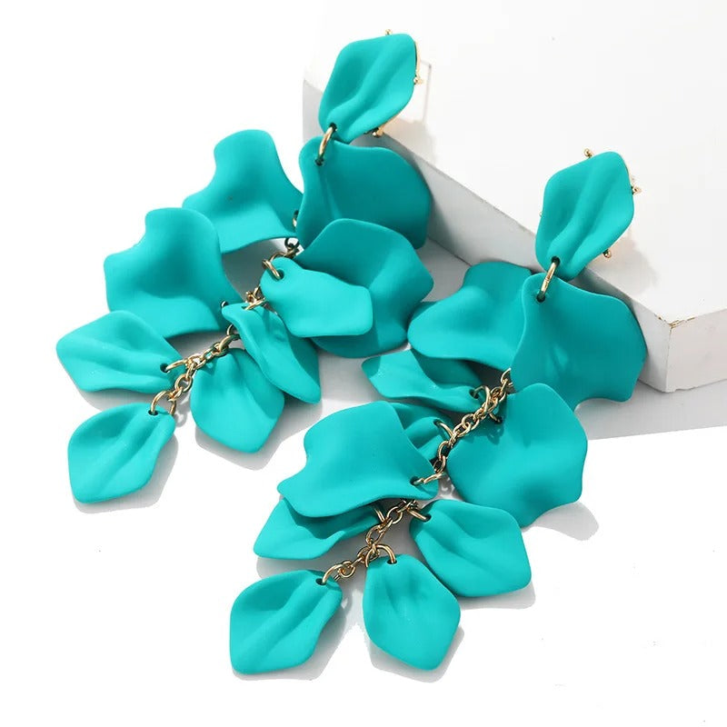 Stylish Multicolored Flower Earrings For Woman Delicate Petal Tassel Stud Earring Temperament Everyday Party Accessories