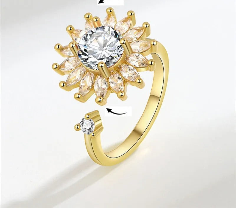 Sunflower Anxiety Spinner Ring for Women Butterfly Charm Fidget Ring