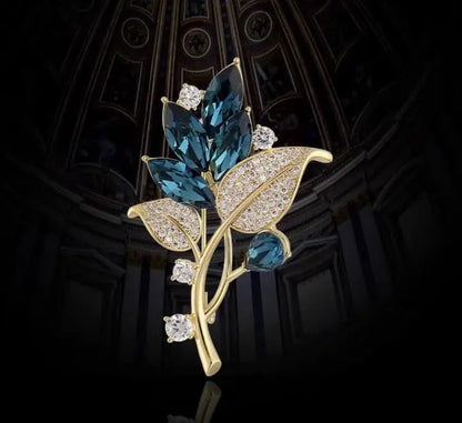 Fashion Green Yellow Leaves Flower Bouquet Wheat Ear Brooch for Women Creative Rhinestone Pin Suit Clothing Jewelry Accessories