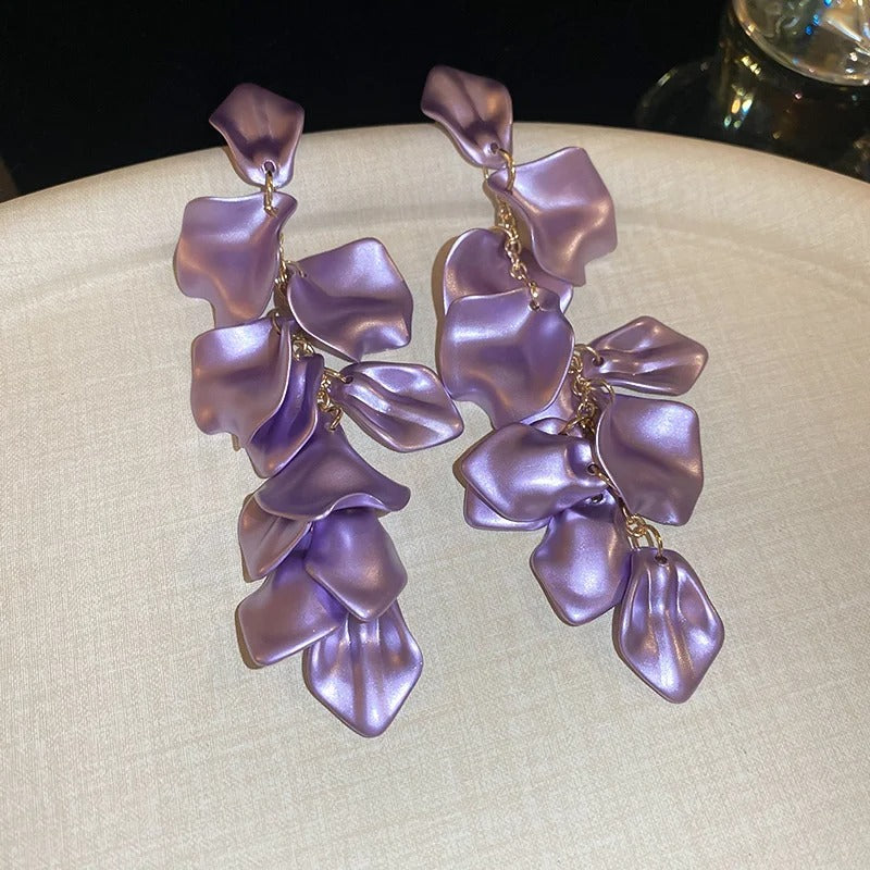 Stylish Multicolored Flower Earrings For Woman Delicate Petal Tassel Stud Earring Temperament Everyday Party Accessories