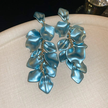 Stylish Multicolored Flower Earrings For Woman Delicate Petal Tassel Stud Earring Temperament Everyday Party Accessories
