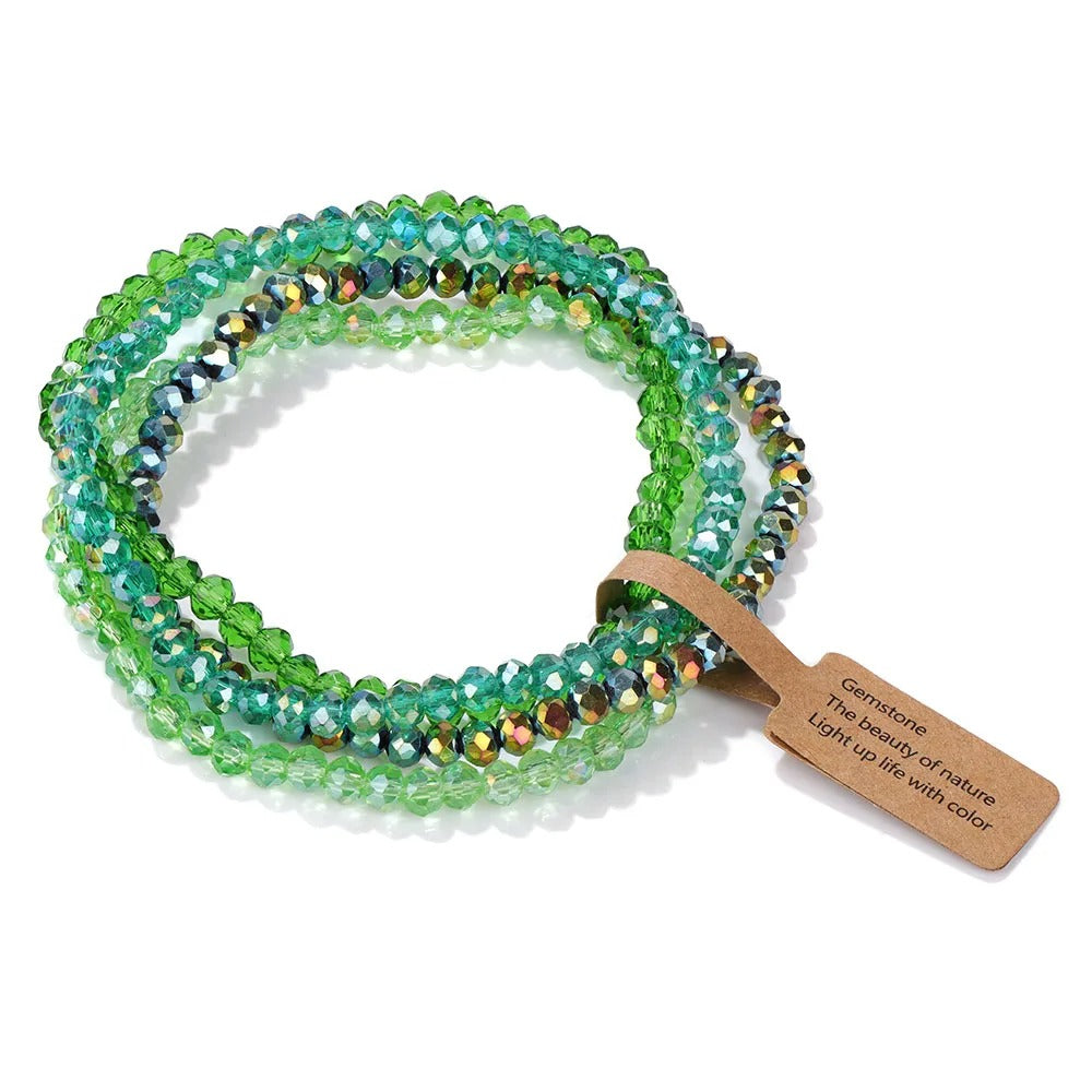 4Pcs/set Shinning Crystal Beads Elastic Bracelet Colorful Crystal Glass Beaded Bracelet Bangles Set For Women