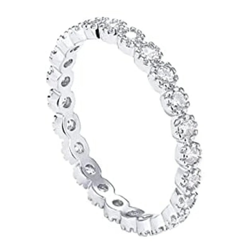Wedding Band Eternity Rings Women Brilliant Round Zirconia Luxury Engagement Rings Thin Elegant Female Jewelry
