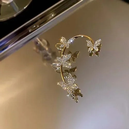 1PC Silver Color Crystal Tassel Cuff Ear Clip Earring for Women Shiny Rhinestone Chain Piercing Jewelry Fashion