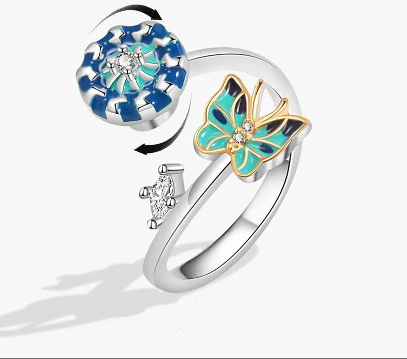 Sunflower Anxiety Spinner Ring for Women Butterfly Charm Fidget Ring