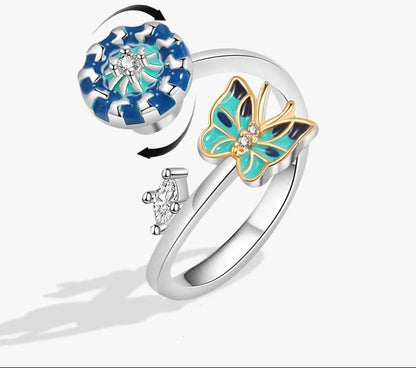 Sunflower Anxiety Spinner Ring for Women Butterfly Charm Fidget Ring