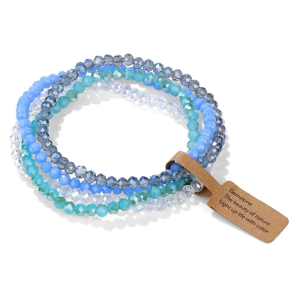 4Pcs/set Shinning Crystal Beads Elastic Bracelet Colorful Crystal Glass Beaded Bracelet Bangles Set For Women