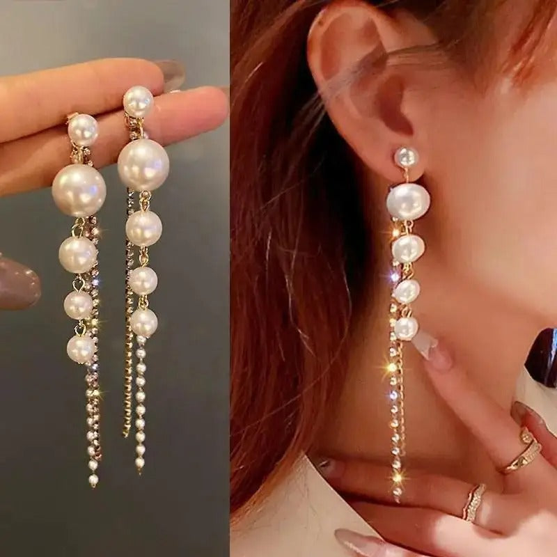 Korean Style 925 Silver Drop Earrings Women Metal Tassel Jewelry