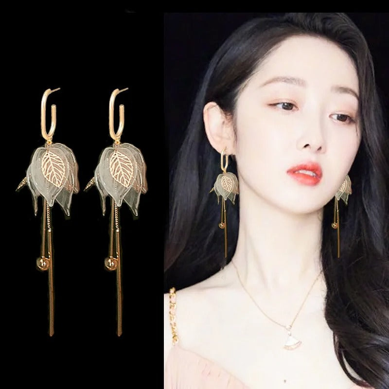 New Acrylic Leaf Long Tassel Earrings Fashion Geometric Jewelry